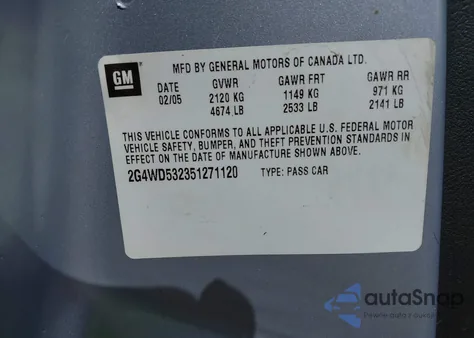 2005 Buick Lacrosse Cxl z USA, uszkodzony, nr VIN 2G4WD532351271120